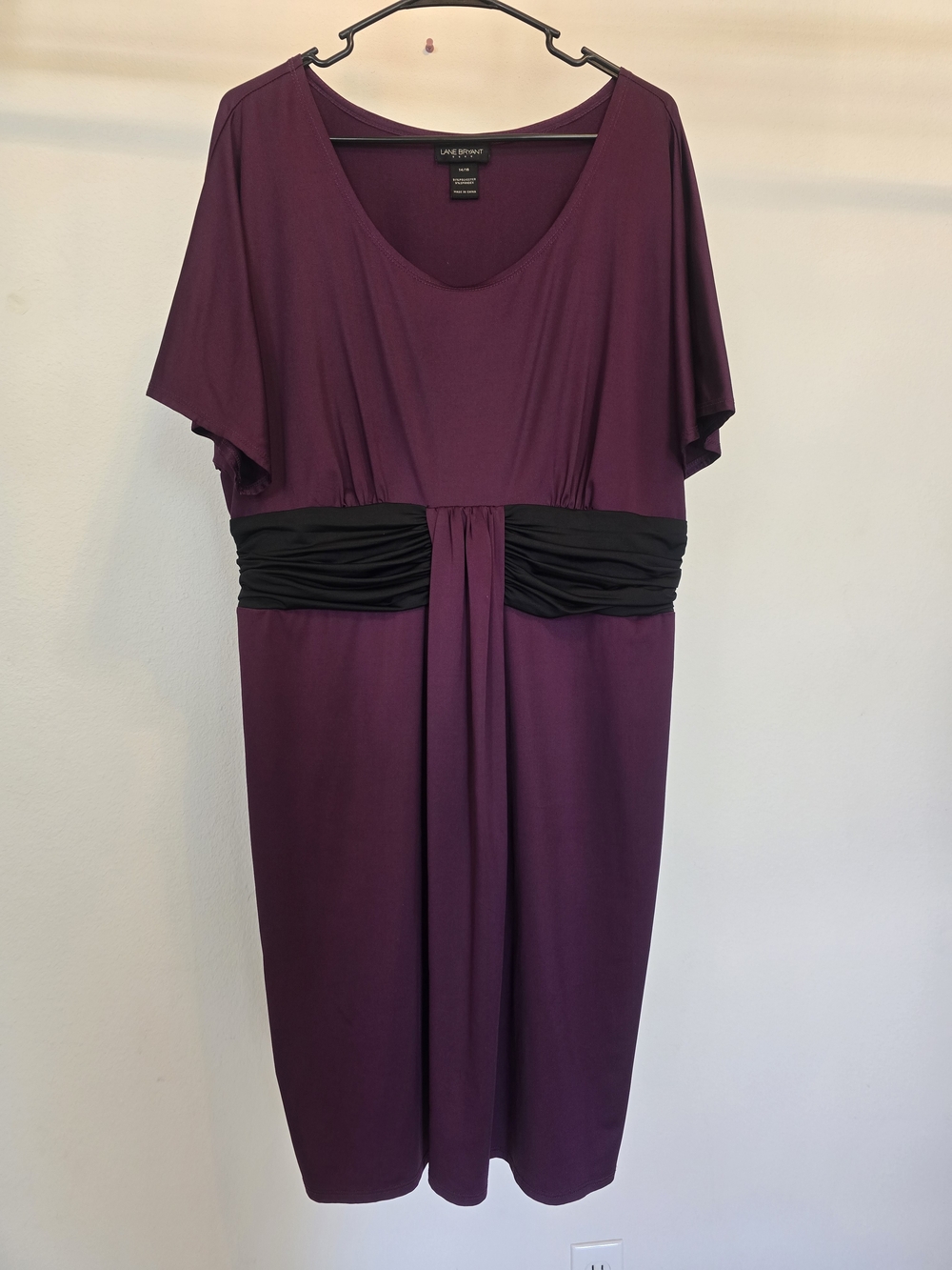 Lane Bryant Plum Dress with Black Ruched Waist